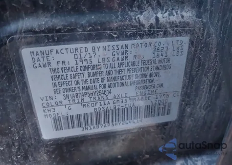 2017 Nissan Sentra S z USA, uszkodzony, nr VIN 3N1AB7AP5HY264614